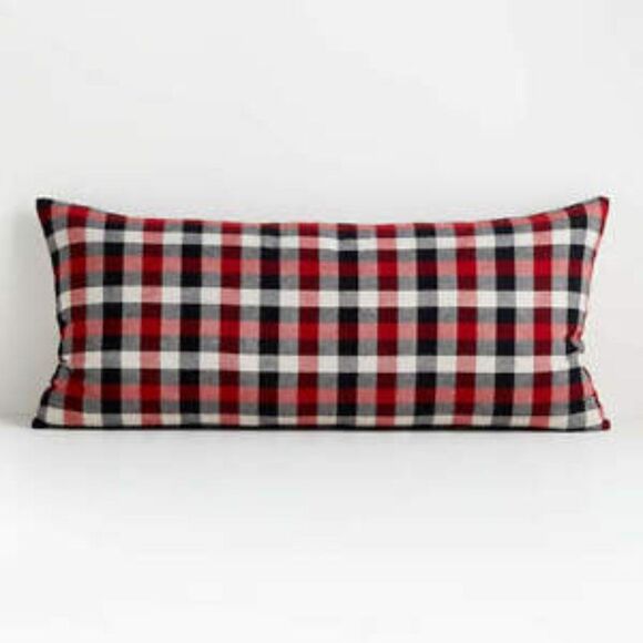 Crate and Barrel FINN 36" x 16" PILLOW COVER- Plaid-Red/Black/Ivory - Picture 2 of 8